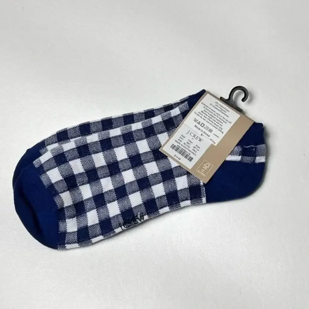 J.Crew Women's Ankle Gingham Blue and White Plaid Print Socks OS NWT
